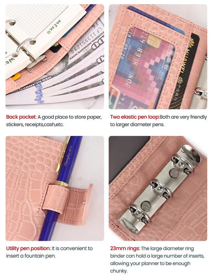 A9 Size Genuine Leather Rings Planner｜3-Hole Mini Pocket Portable Ring Binder with 19MM Ring | Planner Organizer Wallet Journal Diary