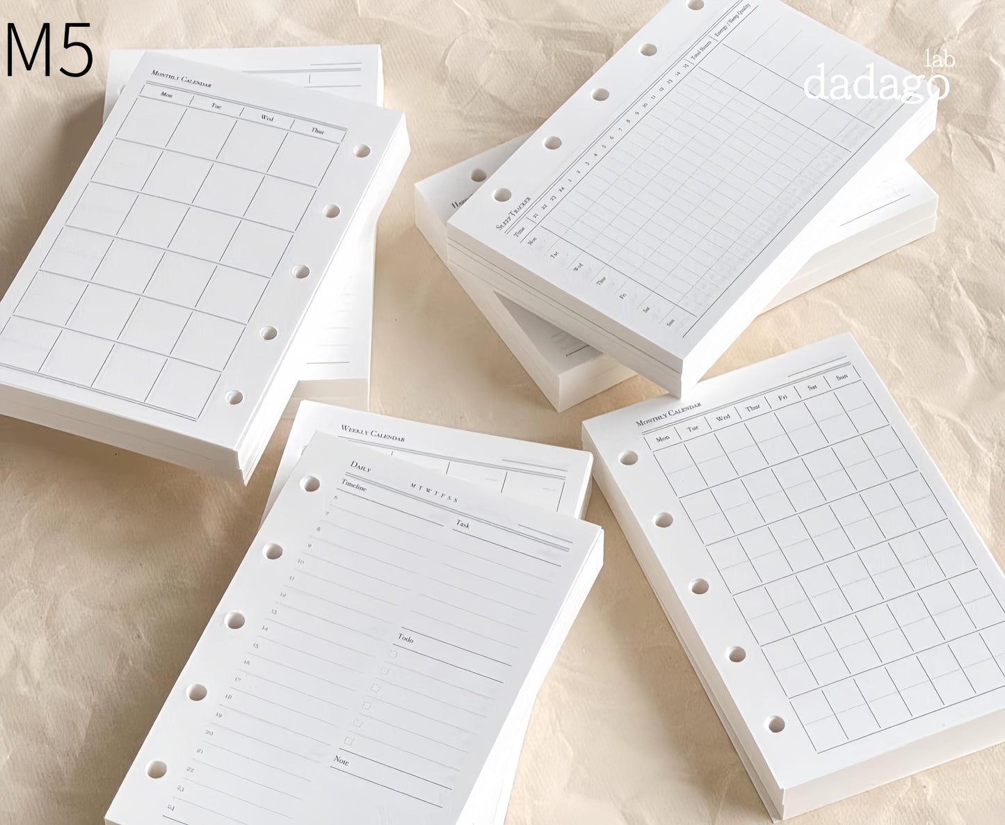 Minimalist Printed M5 A7 Personal Planner Inserts | 6 Ring Binder Refills | List Daily Weekly Monthly Plan Habit Tracker Sleep Traker