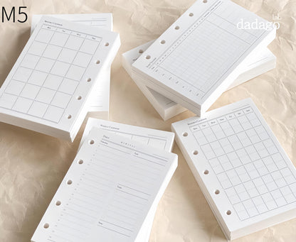 Minimalist Printed M5 A7 Personal Planner Inserts | 6 Ring Binder Refills | List Daily Weekly Monthly Plan Habit Tracker Sleep Traker