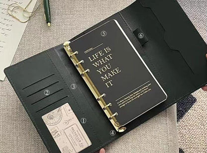 Retro Vegan Leather 6 Ring Binder | Personal Size | Loose Leaf Binder Cover | 2025 Refillable Planners | Journal Diary Agenda Notebook