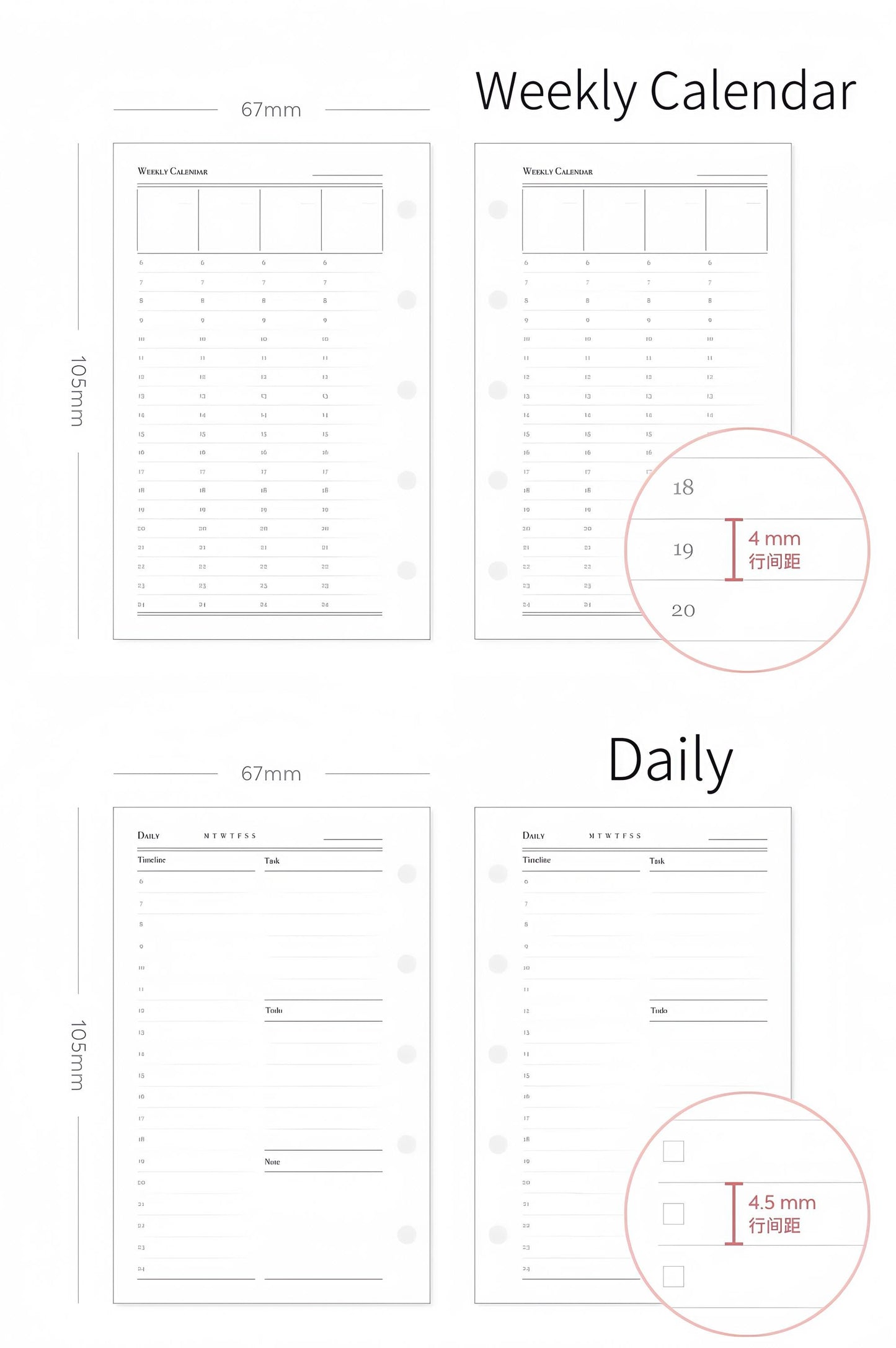 Minimalist Printed M5 A7 Personal Planner Inserts | 6 Ring Binder Refills | List Daily Weekly Monthly Plan Habit Tracker Sleep Traker