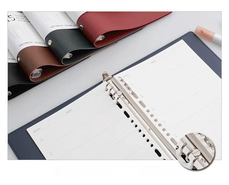 A5 Vegan Leather Cover 8 Ring Binder | Loose Leaf Binder Cover | Refillable Planners | Journal Diary Agenda Notebook | Daily Plan