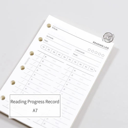 A7 Reading Log Planner Inserts | 40 Sheets | 6 Ring Binder Planner Refills | Reading Progress Record Book Review Planner Insert