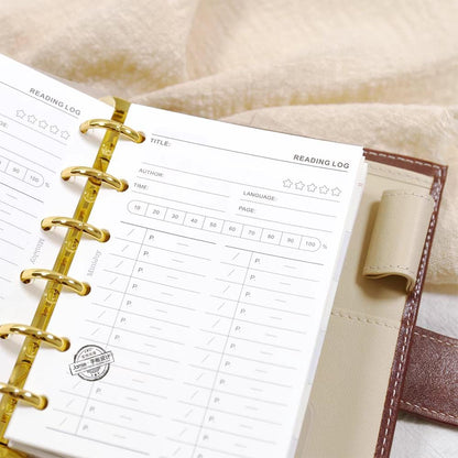 A7 Reading Log Planner Inserts | 40 Sheets | 6 Ring Binder Planner Refills | Reading Progress Record Book Review Planner Insert