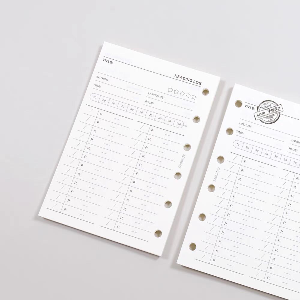 A7 Reading Log Planner Inserts | 40 Sheets | 6 Ring Binder Planner Refills | Reading Progress Record Book Review Planner Insert