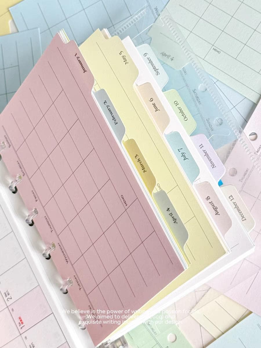 6 Ring Binder Divider With Tabs | Colored Monthly Plan Binder Inserts | 12 Months Dividers | A7 M5 Planner Inserts Refills
