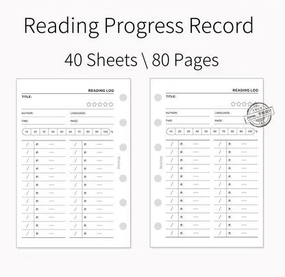 A7 Reading Log Planner Inserts | 40 Sheets | 6 Ring Binder Planner Refills | Reading Progress Record Book Review Planner Insert