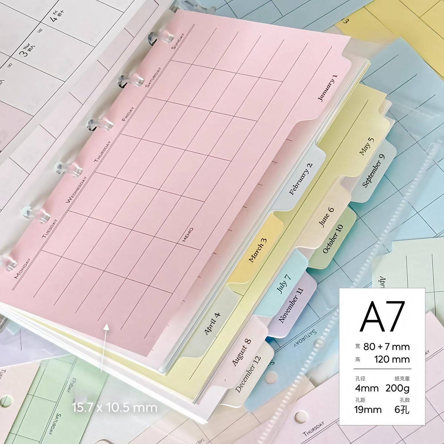 6 Ring Binder Divider With Tabs | Colored Monthly Plan Binder Inserts | 12 Months Dividers | A7 M5 Planner Inserts Refills