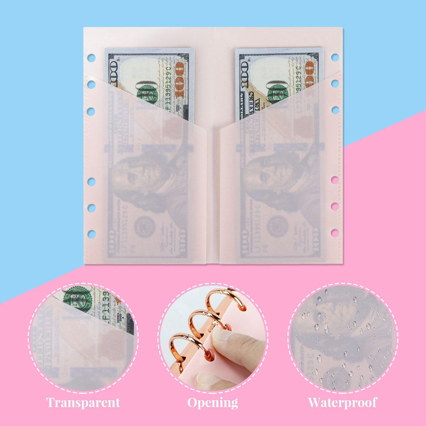 6 Ring Binder Divider Double Pockets | A6 A7 | Sticker Banknote  Organizer | PVC Insert Pocket | Cash Envelope | Budget Book Planner