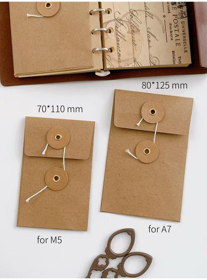 M5 A7 String Tie Envelope | Kraft Brown Paper Envelope | Binder Planner Organizer |  Insert Pocket |  Kraft Envelope for Planner