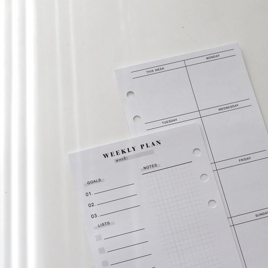 Printed Undated Weekly Planner Inserts | 20 Sheets |  wo2p | Personal A5 A6 | 6 Rings Planner | Binder Refills