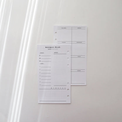Printed Undated Weekly Planner Inserts | 20 Sheets |  wo2p | Personal A5 A6 | 6 Rings Planner | Binder Refills