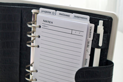 Lined Notes Planner Inserts | 20 Sheets | Note Taking | Personal A5 A6 | 6 Rings Planner | Binder Refills