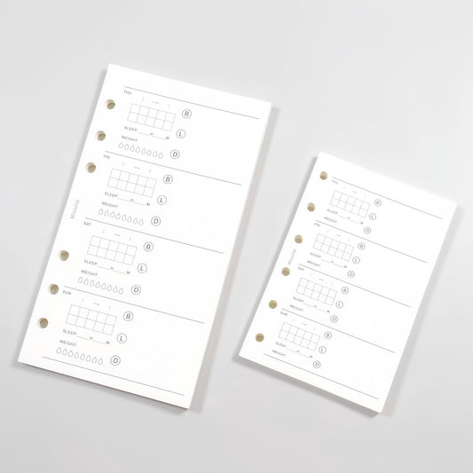 A7 Personal Weekly Health Diet Printed Planner Inserts | 120gsm Paper | 6 Ring Binder Planner Refills | Food Meal Sleep Weight Record