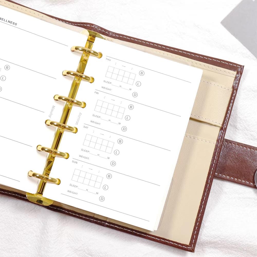 A7 Personal Weekly Health Diet Printed Planner Inserts | 120gsm Paper | 6 Ring Binder Planner Refills | Food Meal Sleep Weight Record