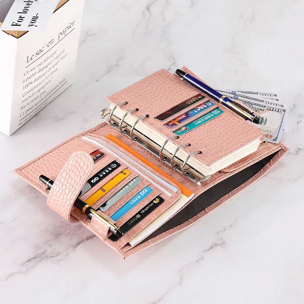 Personal Size Genuine Leather 6 Rings Planner | Notebook Journal Binder Planner | Card Holder Multifunctional Agenda Organizer