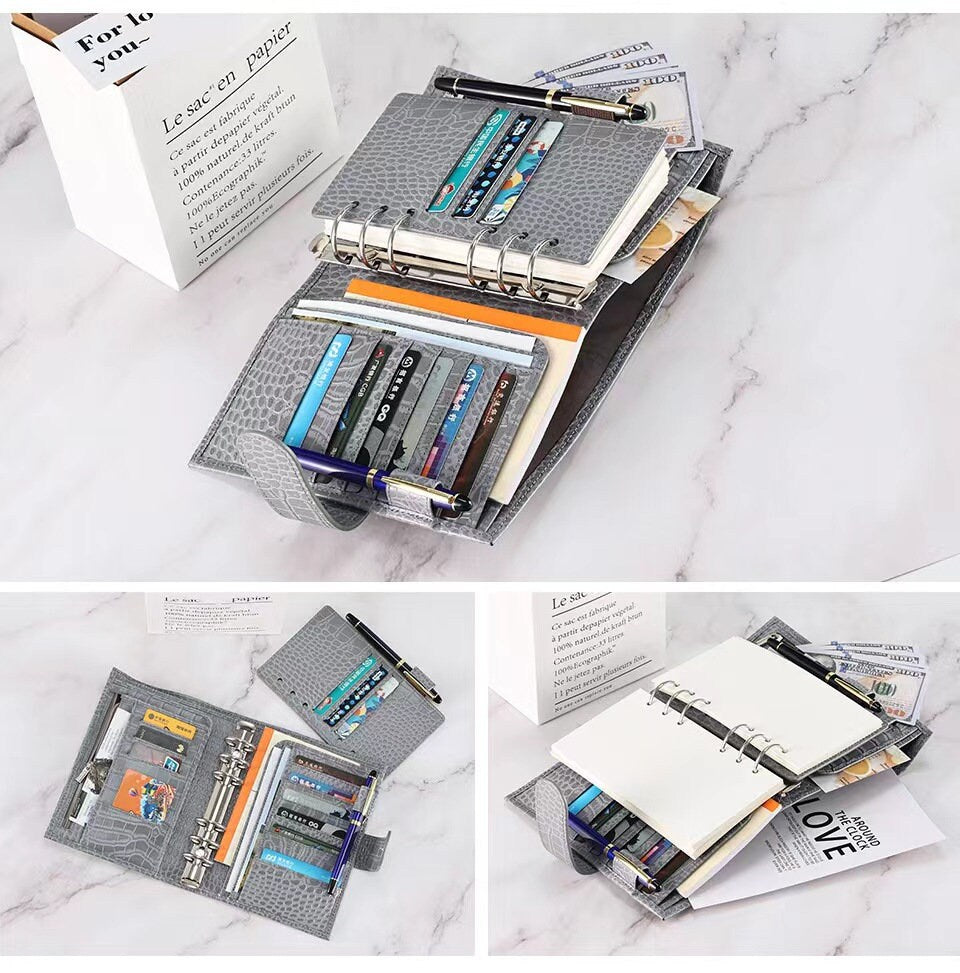 Personal Size Genuine Leather 6 Rings Planner | Notebook Journal Binder Planner | Card Holder Multifunctional Agenda Organizer