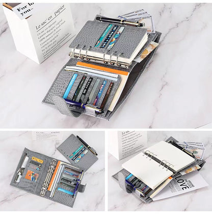 Personal Size Genuine Leather 6 Rings Planner | Notebook Journal Binder Planner | Card Holder Multifunctional Agenda Organizer
