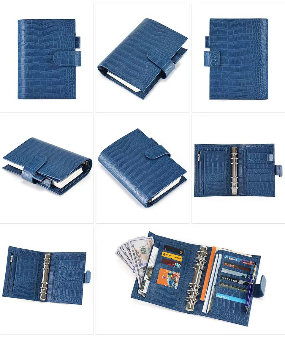 Personal Size Genuine Leather 6 Rings Planner | Notebook Journal Binder Planner | Card Holder Multifunctional Agenda Organizer