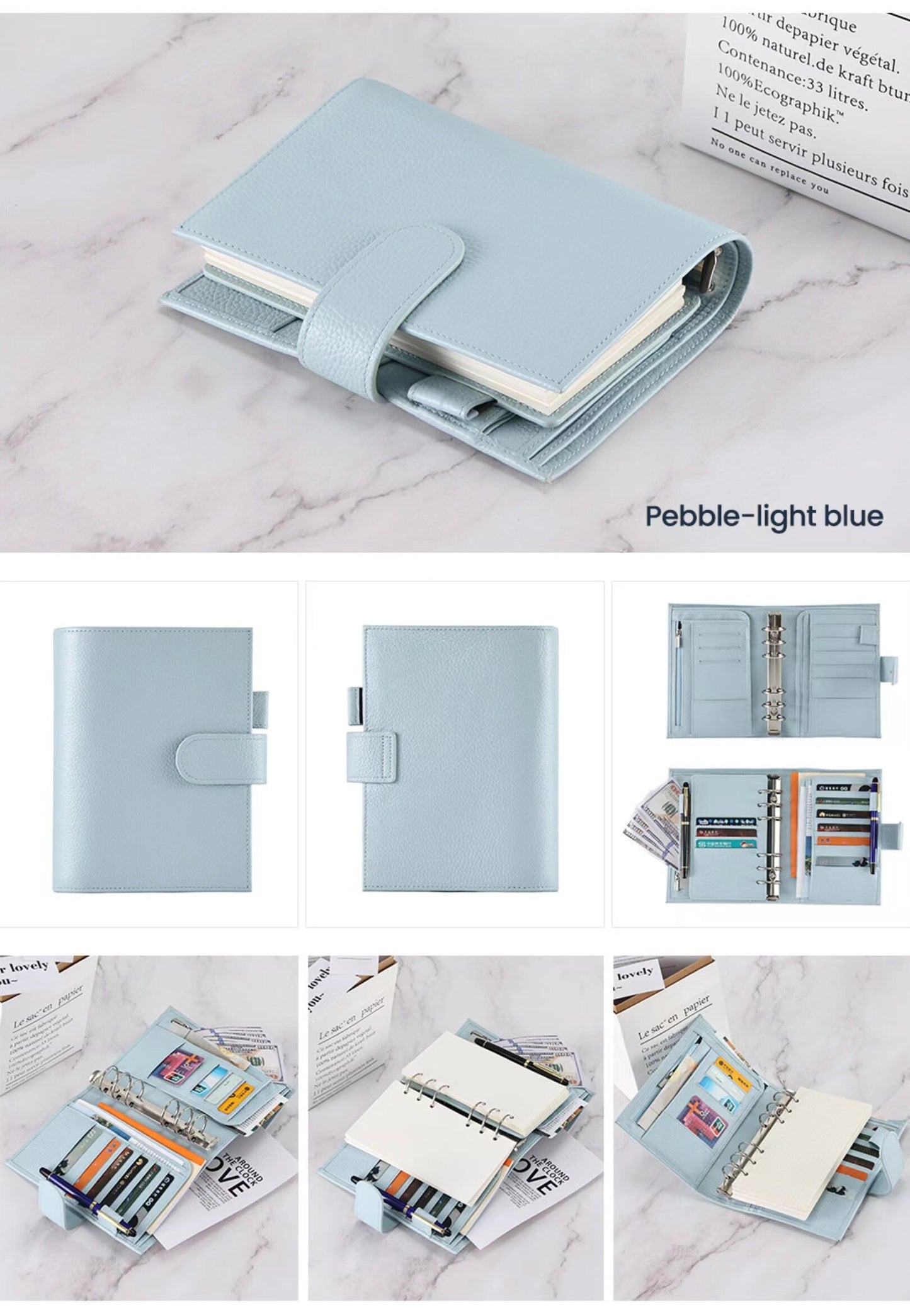 Personal Size Genuine Leather 6 Rings Planner | Notebook Journal Binder Planner | Card Holder Multifunctional Agenda Organizer