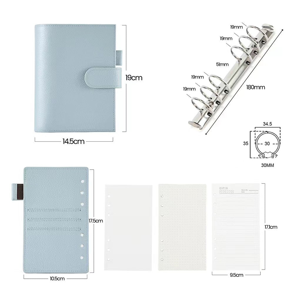Personal Size Genuine Leather 6 Rings Planner | Notebook Journal Binder Planner | Card Holder Multifunctional Agenda Organizer