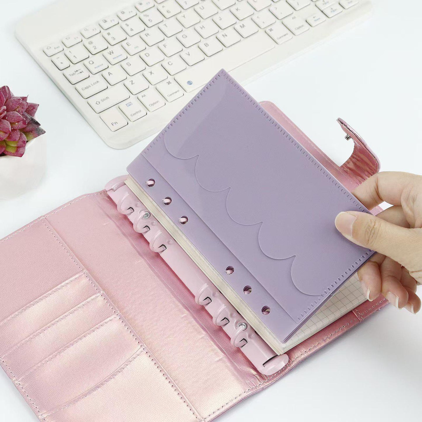 6 Ring Binder Divider | A6 Personal Bilayer Pockets | PVC Insert Pocket | Cash Envelope | Budget Book Planner | Banknote Organizer