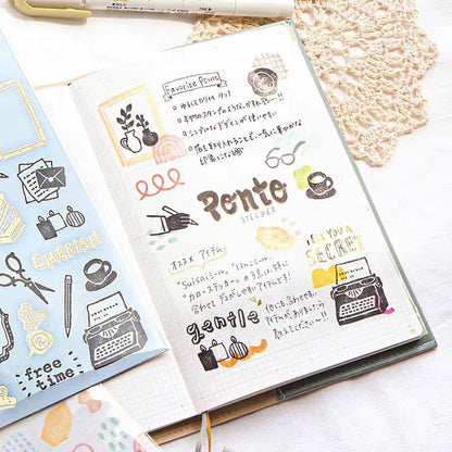 Mind Wave Ponto Japanese Stickers | Gold foil Planner Decorative Stickers | Bujo Junk Journal Collage Scrapbooking Supplies