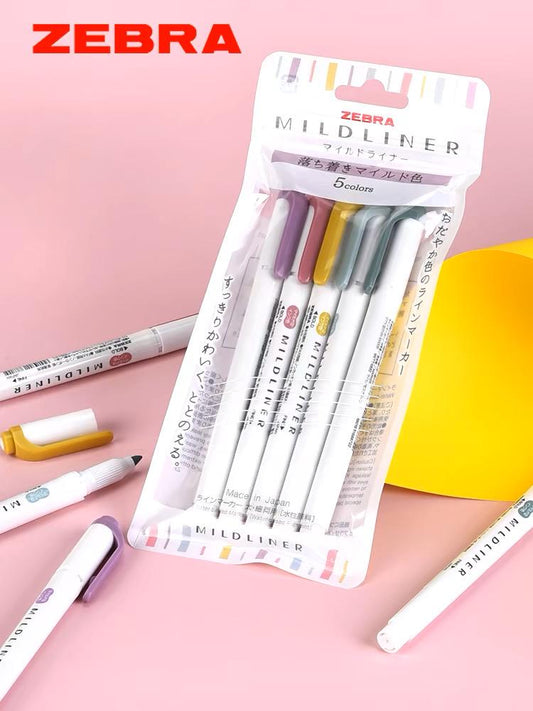 Zebra 2025 New Mildliner Double-Sided Highlighter | Dual Tip Fine Bold | 5 Color Set | Japanese Pens