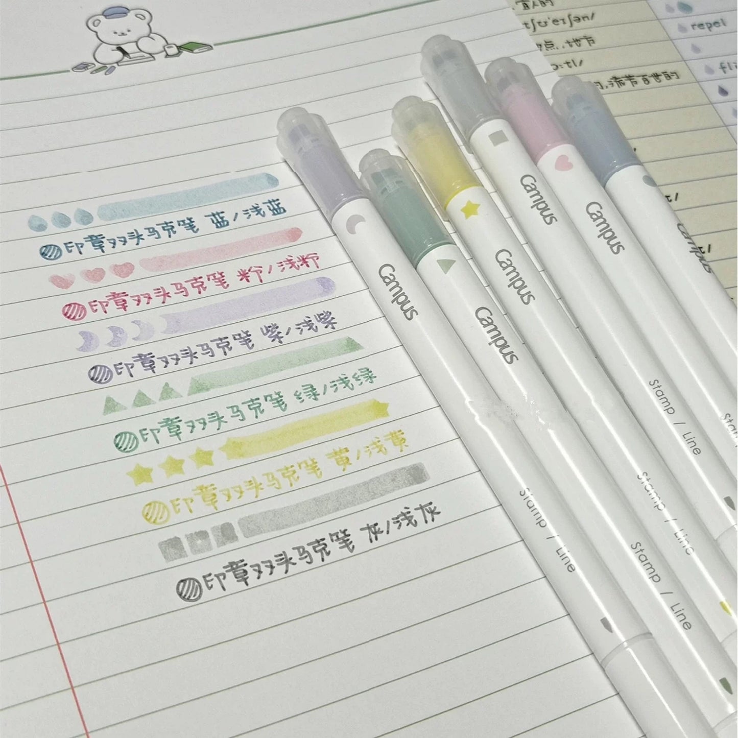 KOKUYO Stamp Line Highlighter | Dual Tip Pen | Marker Pen Set |  Study Supplies