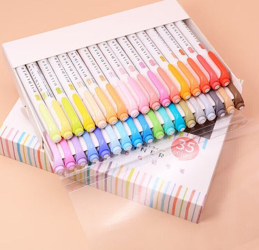 Limited Edition Full 35 Colors Zebra Mildliner Highlighter  |  Double-Sided Highlighter Pen Set | Japanese Pens | Study School Supplies