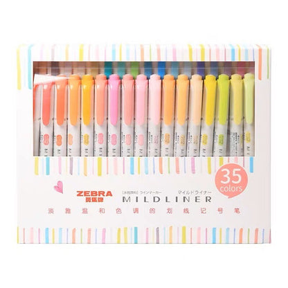 Limited Edition Full 35 Colors Zebra Mildliner Highlighter  |  Double-Sided Highlighter Pen Set | Japanese Pens | Study School Supplies