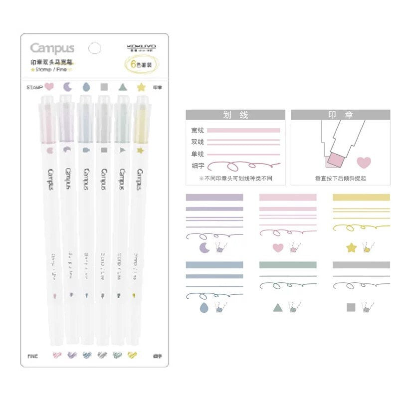 KOKUYO Stamp Line Highlighter | Dual Tip Pen | Marker Pen Set |  Study Supplies