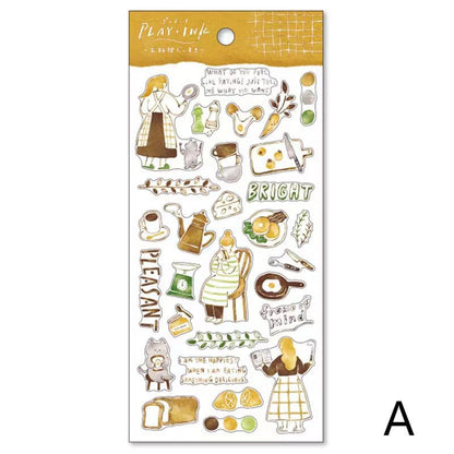 Mind Wave Play Ink Japanese Stickers | Watercolor Fashion Plant Book Cook Decorative Stickers | Cute Planner Journal Collage Supplies