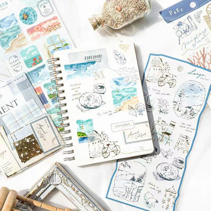 Mind Wave La Vista Japanese Stickers | Watercolor Landscape Cafe Plant Room Flower Planner Decorative Stickers | Journal Collage Supplies