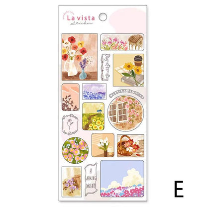 Mind Wave La Vista Japanese Stickers | Watercolor Landscape Cafe Plant Room Flower Planner Decorative Stickers | Journal Collage Supplies