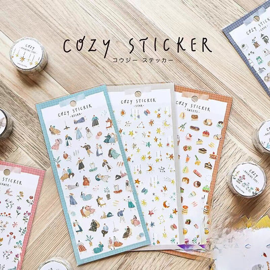 Mind Wave Cozy Washi Stickers | Japanese Stickers Stationery | Flower Coffee People Animal Life Decorative Stickers | Planner DIY Supplies