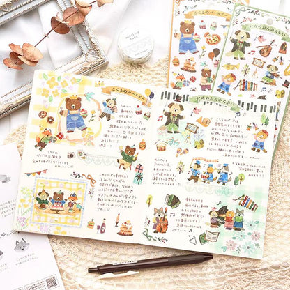 Mind Wave Cute Animal Japanese Stickers | Bear Rabbit Cat Wolf Fox Dog Decorative Stickers | Planner Journal Collage DIY Bujo Supplies
