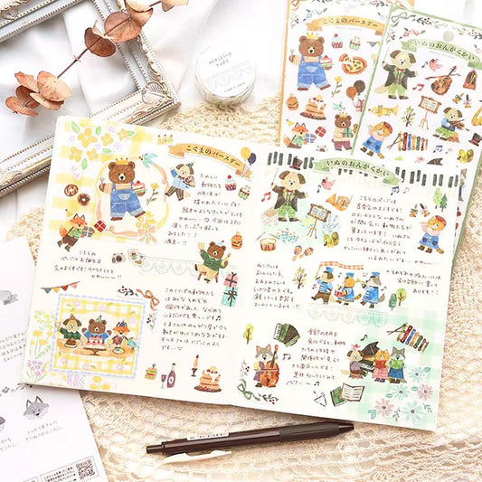 Mind Wave Cute Animal Japanese Stickers | Bear Rabbit Cat Wolf Fox Dog Decorative Stickers | Planner Journal Collage DIY Bujo Supplies