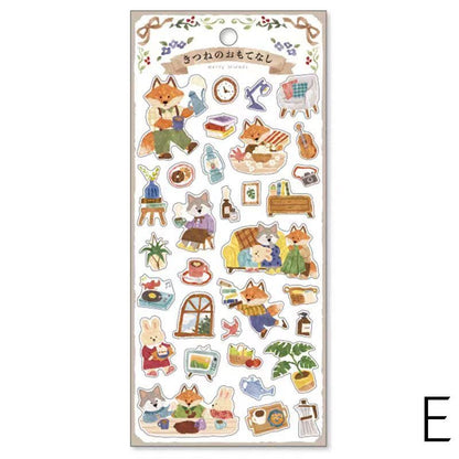Mind Wave Cute Animal Japanese Stickers | Bear Rabbit Cat Wolf Fox Dog Decorative Stickers | Planner Journal Collage DIY Bujo Supplies