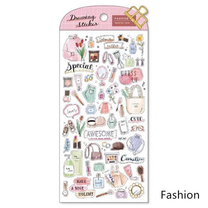 Mind Wave Drawing Japanese Stickers | Fashion Flower Coffee Study Room Animal  Decorative Stickers | Planner Journal Collage Supplies