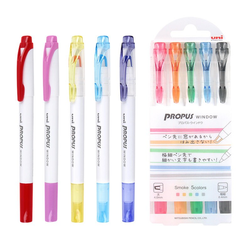 Uni Propus Window Highlighter | Double-Sided Highlighters | Soft Light Pastel Color Markers | Japanese Stationery