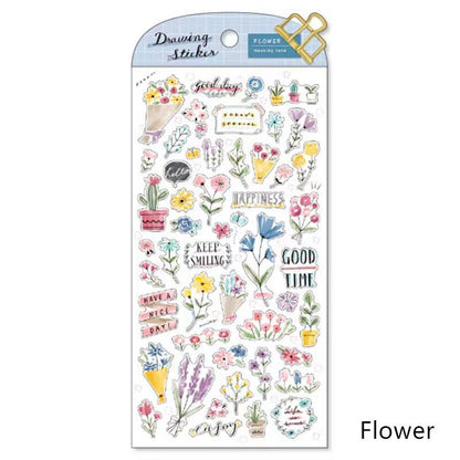 Mind Wave Drawing Japanese Stickers | Fashion Flower Coffee Study Room Animal  Decorative Stickers | Planner Journal Collage Supplies