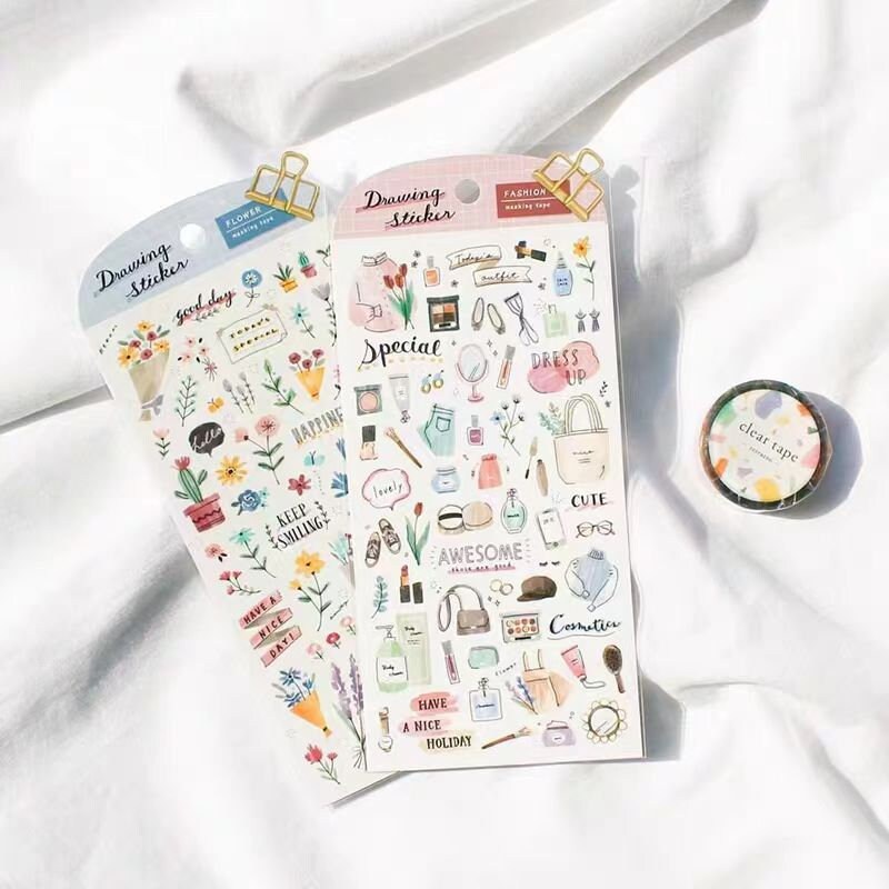 Mind Wave Drawing Japanese Stickers | Fashion Flower Coffee Study Room Animal  Decorative Stickers | Planner Journal Collage Supplies