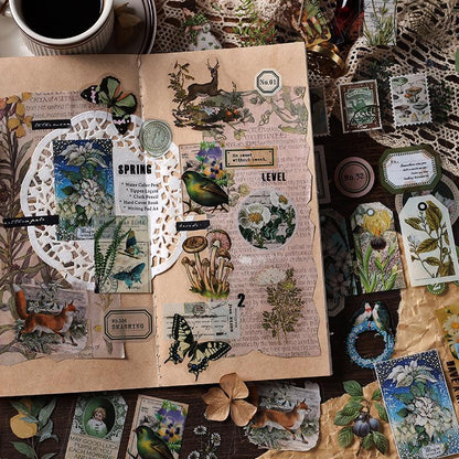20 Sheets Retro Nature PET Sticker Book | Plants Flowers Butterfly Planet | Junk Journal Stickers|Scrapbooking Craft Bullet Journal Supplies