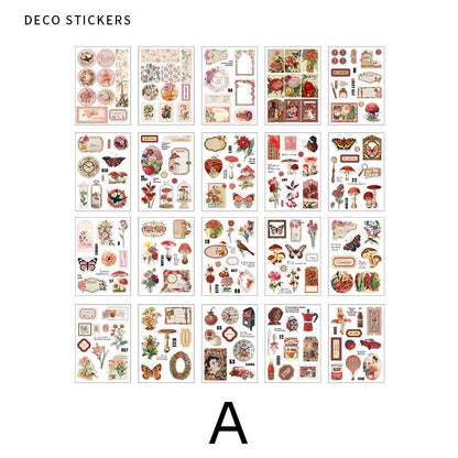 20 Sheets Retro Nature PET Sticker Book | Plants Flowers Butterfly Planet | Junk Journal Stickers|Scrapbooking Craft Bullet Journal Supplies