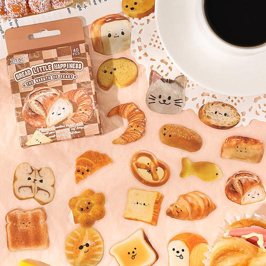 Cute Bread PET Sticker Pack | Bread Toast Bagel Stickers | Planner Sticker Set | Junk Journal | Die Cut Deco Stickers