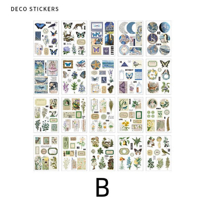 20 Sheets Retro Nature PET Sticker Book | Plants Flowers Butterfly Planet | Junk Journal Stickers|Scrapbooking Craft Bullet Journal Supplies