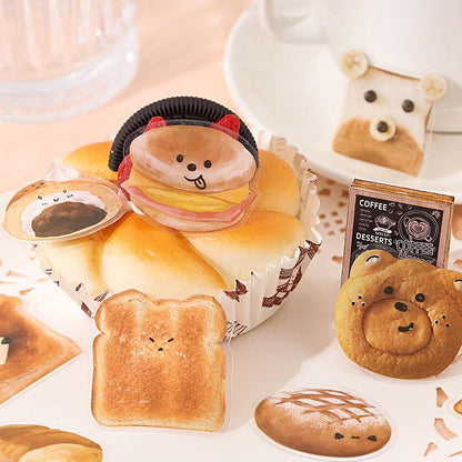 Cute Bread PET Sticker Pack | Bread Toast Bagel Stickers | Planner Sticker Set | Junk Journal | Die Cut Deco Stickers