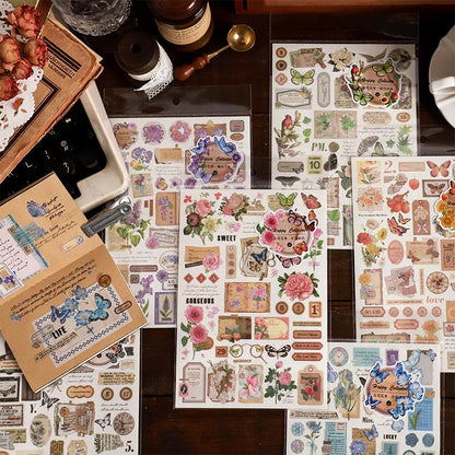 Retro Flower Butterfly Stickers | Planner Sticker Set｜Junk Journal Bullet Journal Deco Stickers | Scrapbooking Collage Craft Supplies