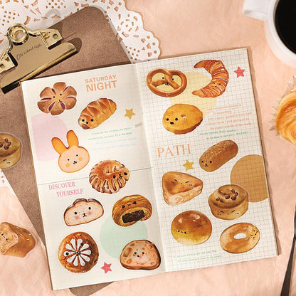 Cute Bread PET Sticker Pack | Bread Toast Bagel Stickers | Planner Sticker Set | Junk Journal | Die Cut Deco Stickers